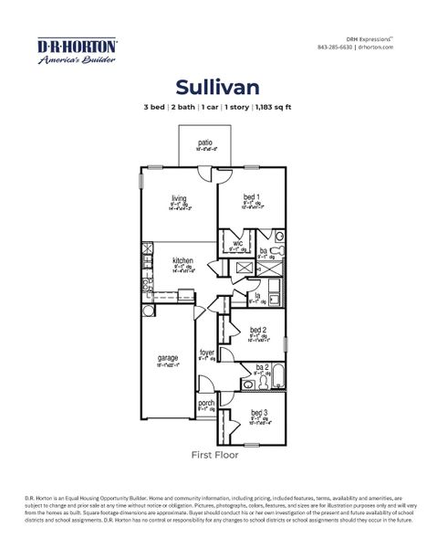 2D floor plan layout for the SULLIVAN by D.R. Horton in Settlement at Salamander, North Charleston, SC (Image 4).