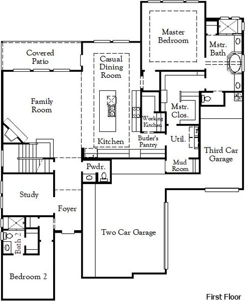 2D floor plan layout of this home in Parkside on the River, Georgetown, TX (Image 5).