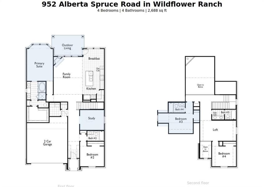 2D floor plan layout of this home in Wildflower Ranch: 50ft. lots, Dish, TX (Image 3).