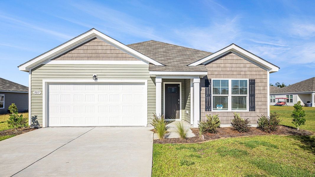Front exterior of a new home in Ridgefield, Conway, SC, highlighting curb appeal (Image 1).