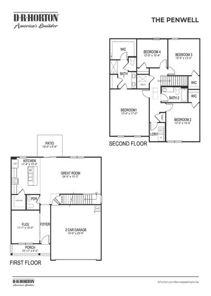 2D floor plan layout for the PENWELL by D.R. Horton in Timberwalk, Cookeville, TN (Image 3).