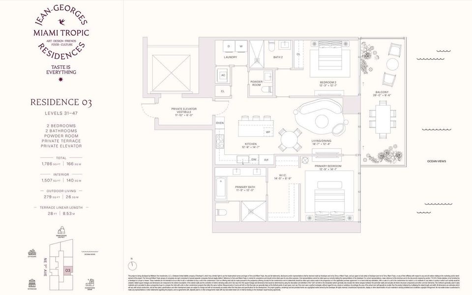 2D floor plan layout for the Residences 03 - Levels 31-47 by Terra Group in Miami Tropic, Miami, FL (Image 1).