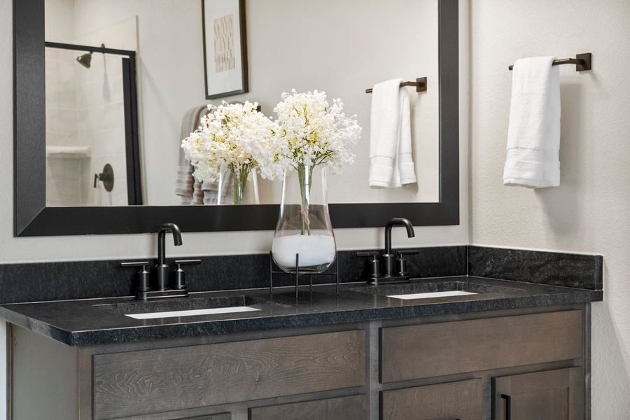 Dual-sink vanity at primary bath Dual-sink vanity at primary bath