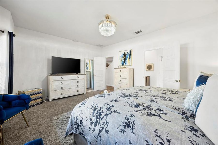 Master bedroom opens onto master bath