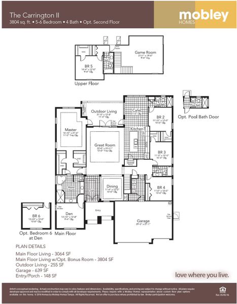 2D floor plan layout for the Carrington II by Mobley Homes in Sunset Estates, Lutz, FL (Image 4).