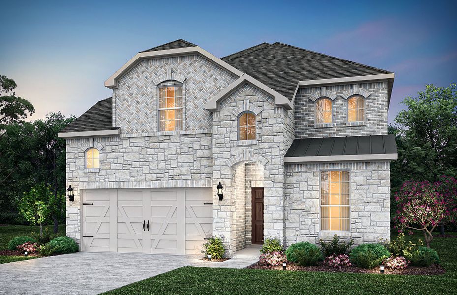 The Riverdale, a two-story home with 2-car garage, shown as Home Exterior I