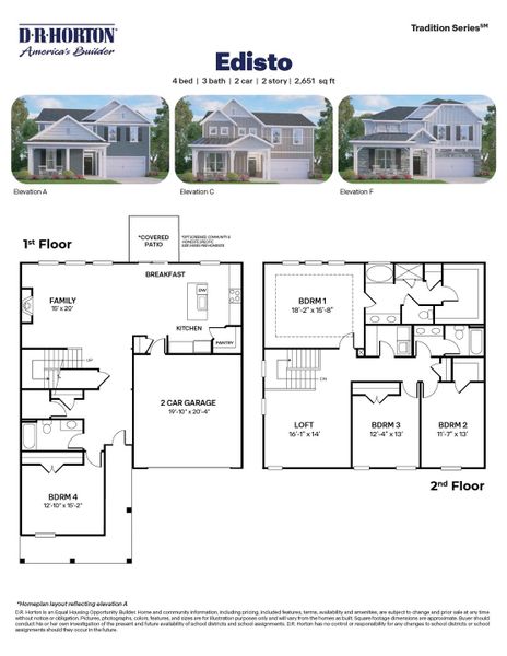 2D floor plan layout for the Edisto by D.R. Horton in Horton Park, Apex, NC (Image 3).
