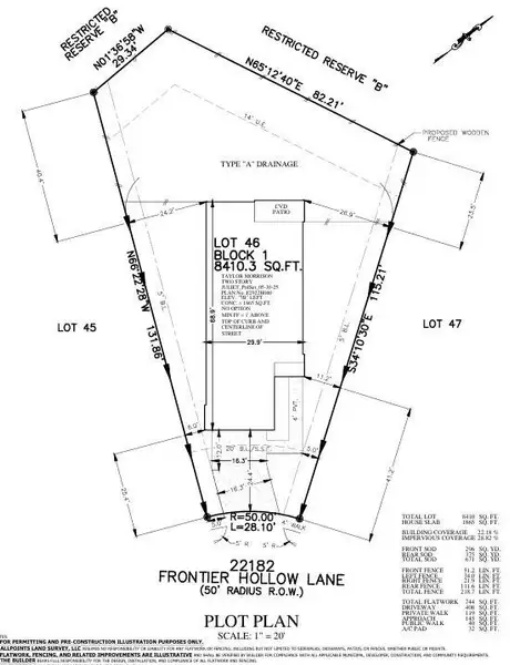 22182 Frontier Hollow Lane Preliminary Plot Plan 22182 Frontier Hollow Lane Preliminary Plot Plan