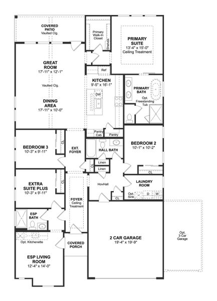 2D floor plan layout for the Pasadena ESP by K. Hovnanian® Homes in Harvest Pointe, Needville, TX (Image 3).