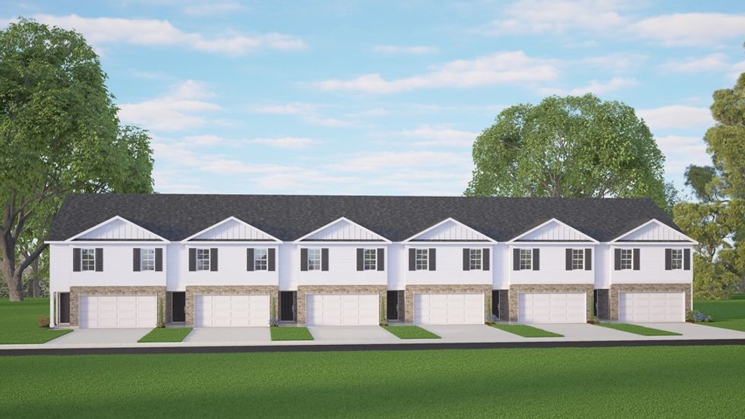 Front exterior of a new home in North Village Townes, Greensboro, NC, highlighting curb appeal (Image 1). Front exterior of a new home in North Village Townes, Greensboro, NC, highlighting curb appeal (Image 1).