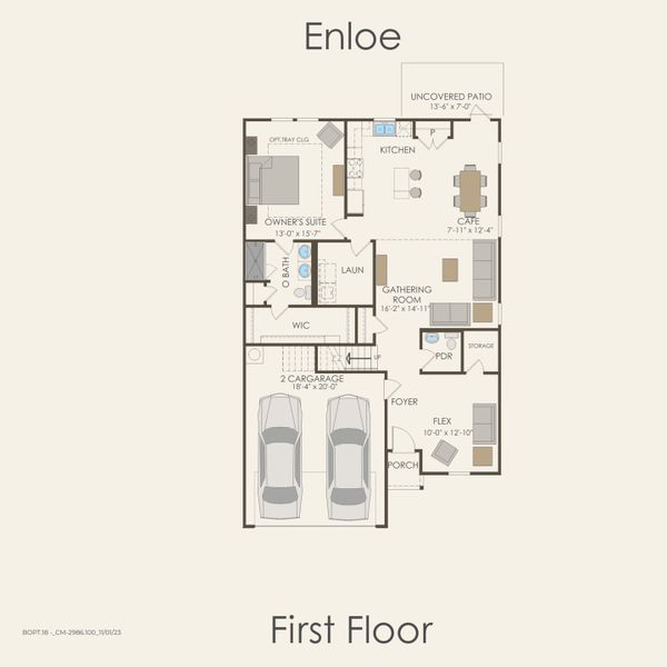 2D floor plan layout for the Enloe by Pulte Homes in La Cima, San Marcos, TX (Image 3).