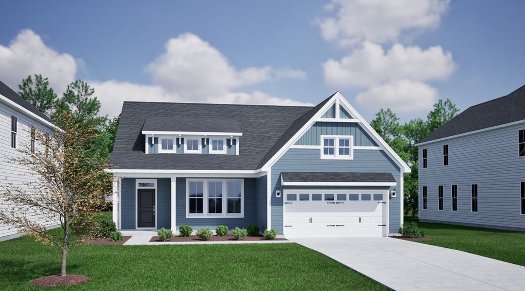 Front exterior of a new home in Porter Ridge, Elgin, SC, highlighting curb appeal (Image 1). Front exterior of a new home in Porter Ridge, Elgin, SC, highlighting curb appeal (Image 1).