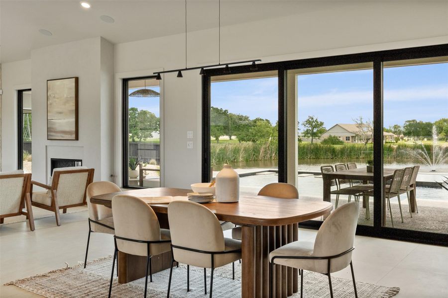Dining space with recessed lighting