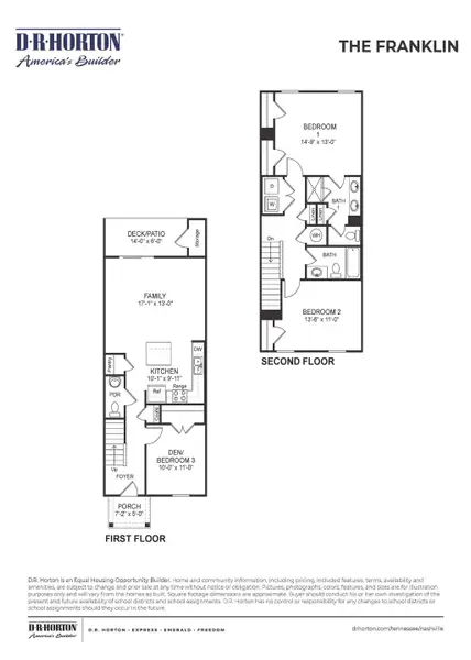 2D floor plan layout for the FRANKLIN by D.R. Horton in Campbell Place, Lebanon, TN (Image 3).