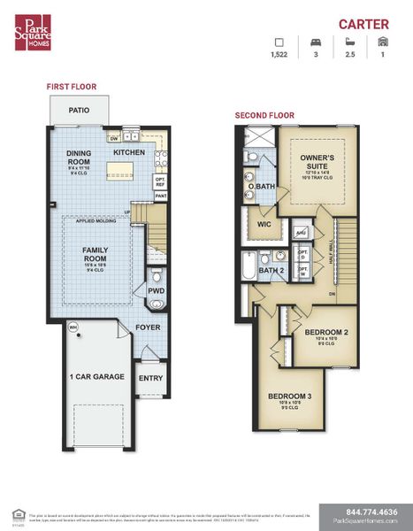 2D floor plan layout for the Carter by Park Square Residential in Townwalk at Babcock Ranch, Punta Gorda, FL (Image 3).