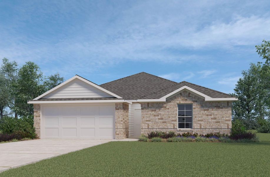 Front exterior of a new home in Porters Mill, New Caney, TX, highlighting curb appeal (Image 1). Front exterior of a new home in Porters Mill, New Caney, TX, highlighting curb appeal (Image 1).