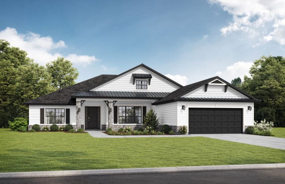 Representative exterior photo of a completed home built from the Amelia by SEDA New Homes in Edwards Creek Estates, Jacksonville, FL (Image 5). Representative exterior photo of a completed home built from the Amelia by SEDA New Homes in Edwards Creek Estates, Jacksonville, FL (Image 5).