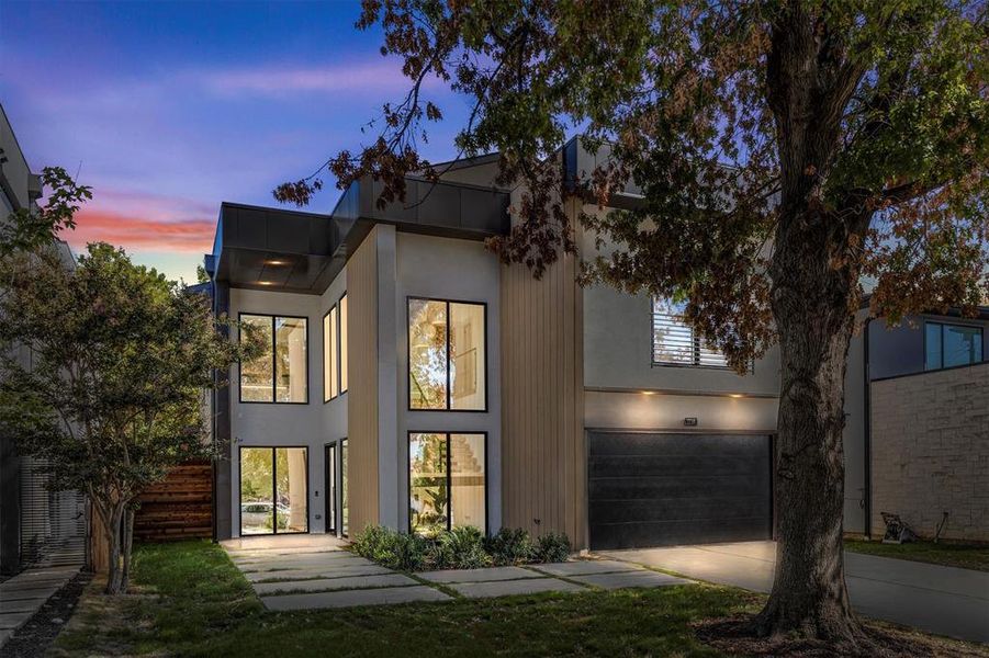 Modern home featuring a garage