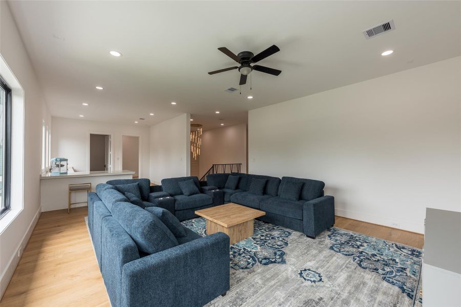 A spacious media room designed for relaxing or entertaining