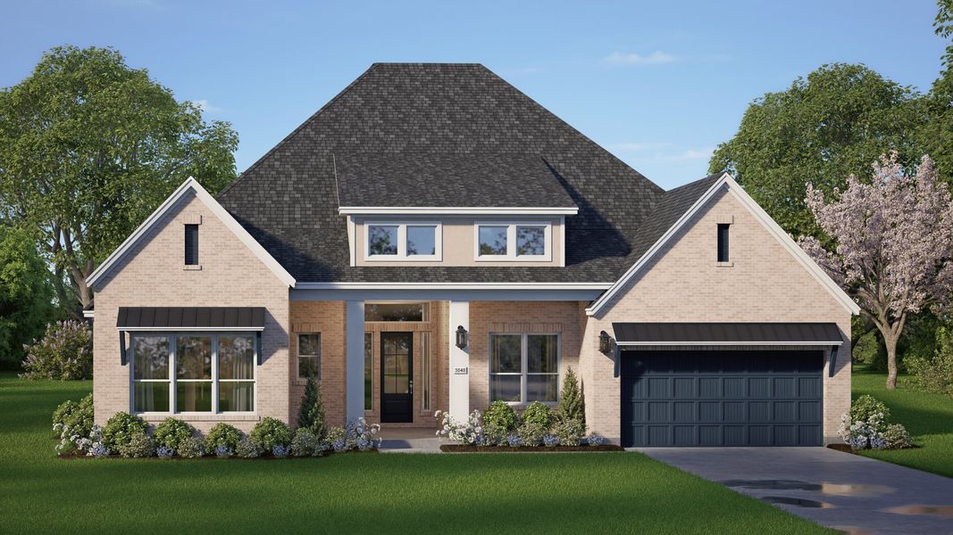 Representative exterior photo of a completed home built from the Mcilroy 70′ Lot by Chesmar Homes in Riceland, Mont Belvieu, TX (Image 2). Representative exterior photo of a completed home built from the Mcilroy 70′ Lot by Chesmar Homes in Riceland, Mont Belvieu, TX (Image 2).