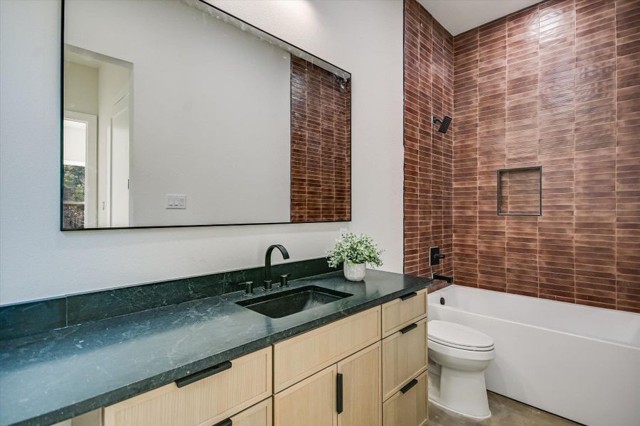 Full bathroom with vanity and tub / shower combination