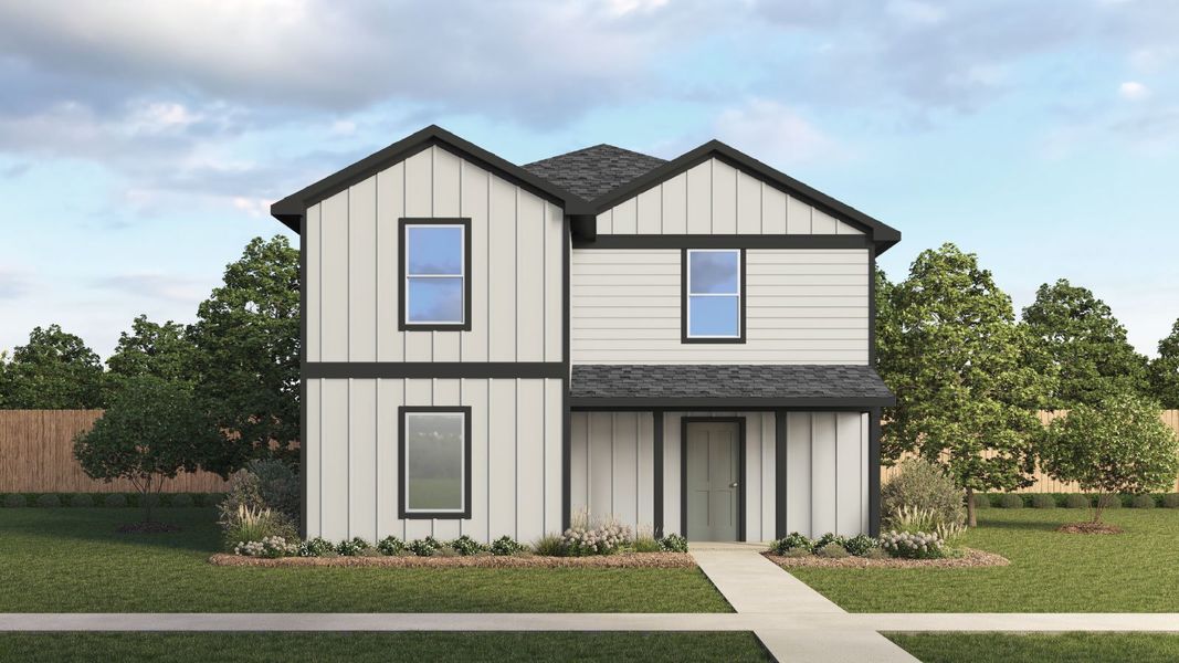 Representative exterior photo of a completed home built from the The Pearl by D.R. Horton in Prairie Lakes, Buda, TX (Image 2). Representative exterior photo of a completed home built from the The Pearl by D.R. Horton in Prairie Lakes, Buda, TX (Image 2).