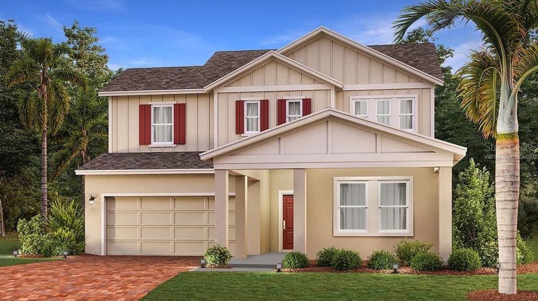 Front exterior of a new home in Bridgewalk: Estate Collection, St. Cloud, FL, highlighting curb appeal (Image 1). Front exterior of a new home in Bridgewalk: Estate Collection, St. Cloud, FL, highlighting curb appeal (Image 1).