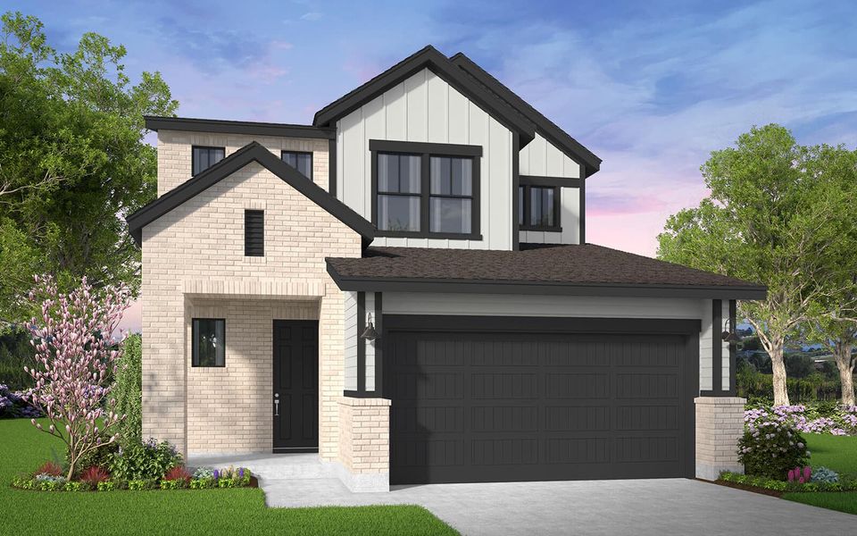 Representative exterior photo of a completed home built from the Hollins by Brookfield Residential in 40' Traditional Homes at Elyson, Katy, TX (Image 1).