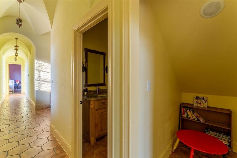 Half bath with kids reading area