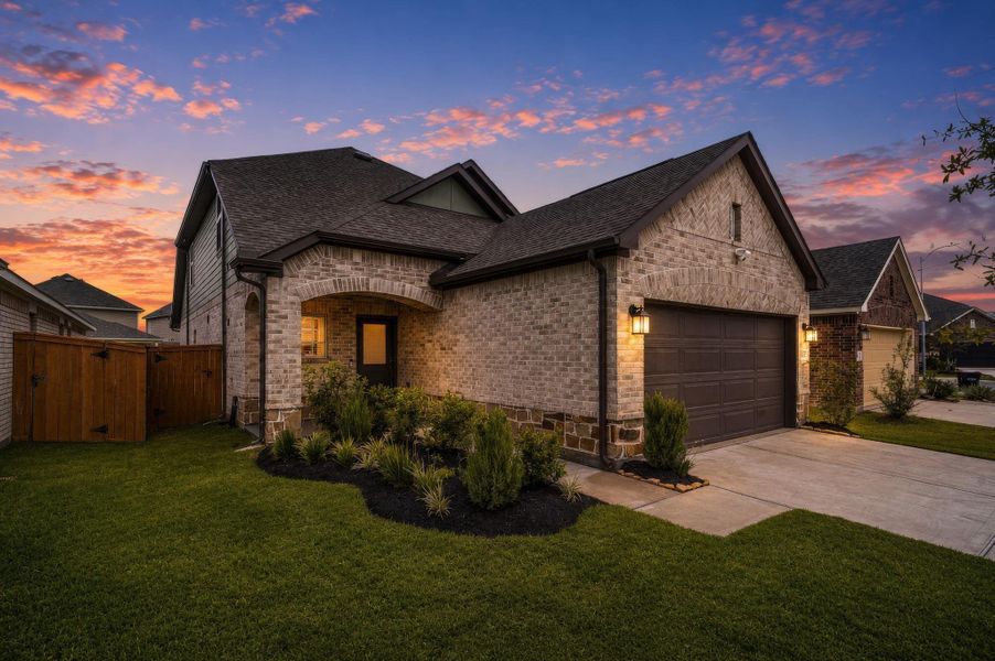 Front exterior of a new home in Marvida, Cypress, TX, highlighting curb appeal (Image 22).