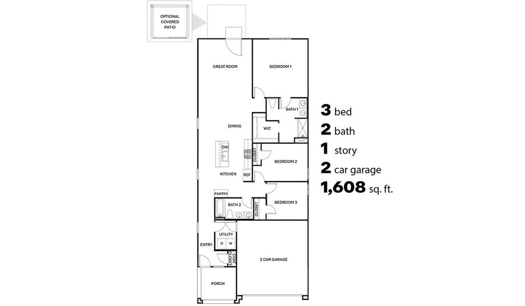 2D floor plan layout for the Carolina - Y30C by D.R. Horton in Hanson Ridge, Vail, AZ (Image 3).