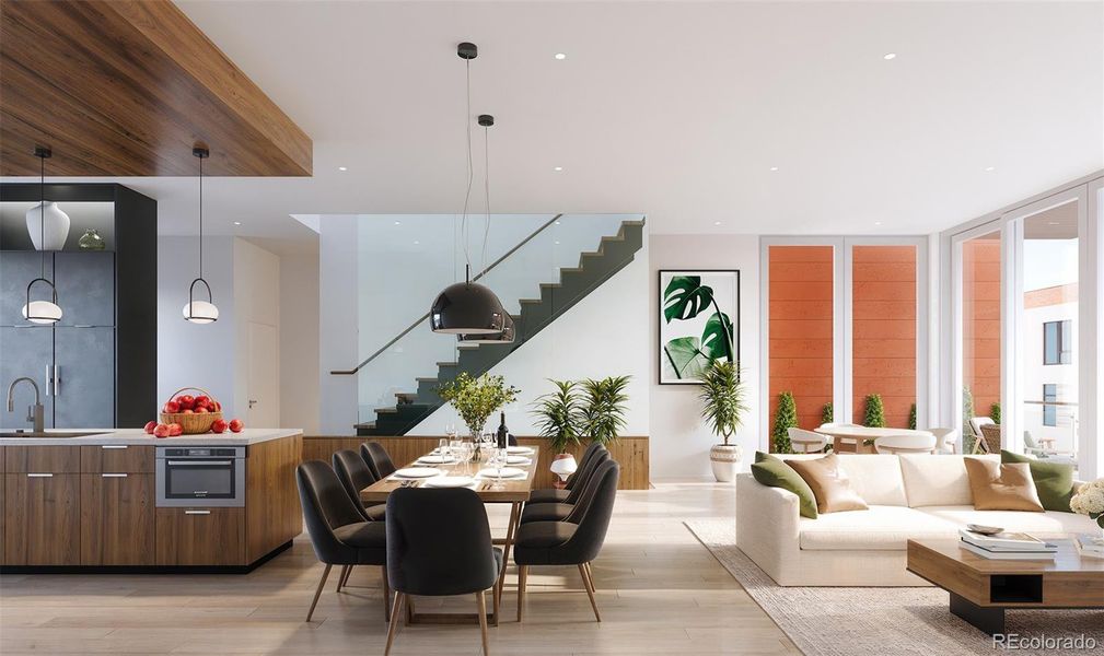 *Interior Rendering Main Living Level C, floor to ceiling windows - triple glaze opening to a full wrap around deck! Unparalled private outdoor living!