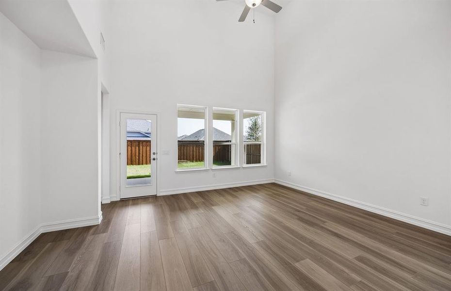 Spacious living area with soaring ceilings