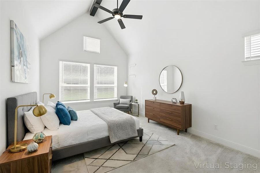 Bedroom with carpet flooring and ceiling fan Bedroom with carpet flooring and ceiling fan