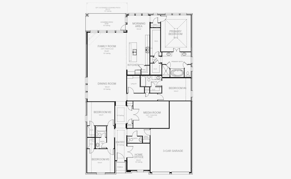 2D floor plan layout for the 2944W by Perry Homes in Juniper Springs 60', Lockhart, TX (Image 5). 2D floor plan layout for the 2944W by Perry Homes in Juniper Springs 60', Lockhart, TX (Image 5).