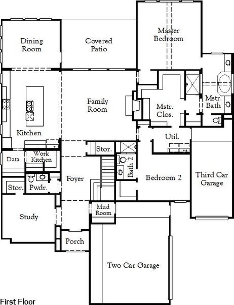 2D floor plan layout for the Huxley by Coventry Homes in Wolf Ranch 71', Georgetown, TX (Image 3).