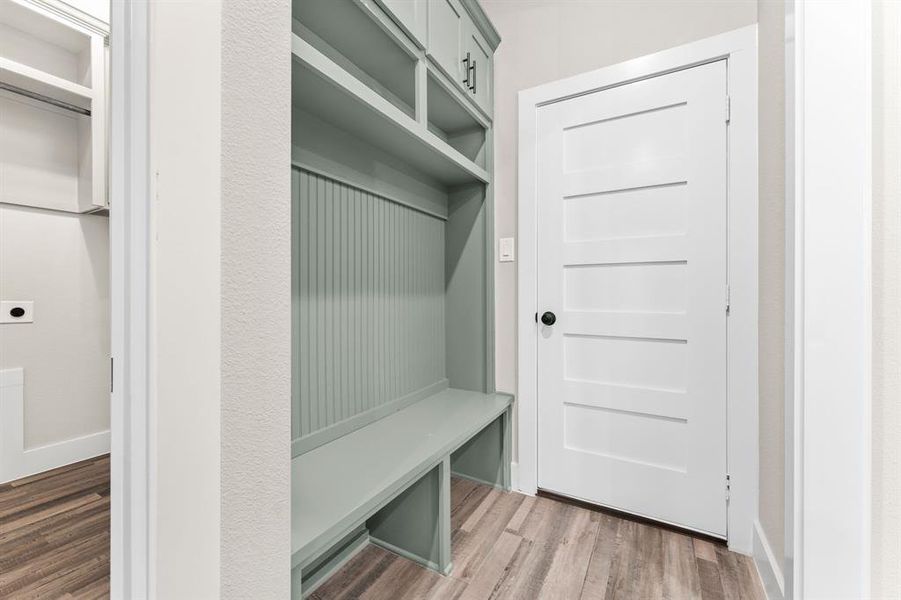 Mudroom featuring hardwood / wood-style flooring