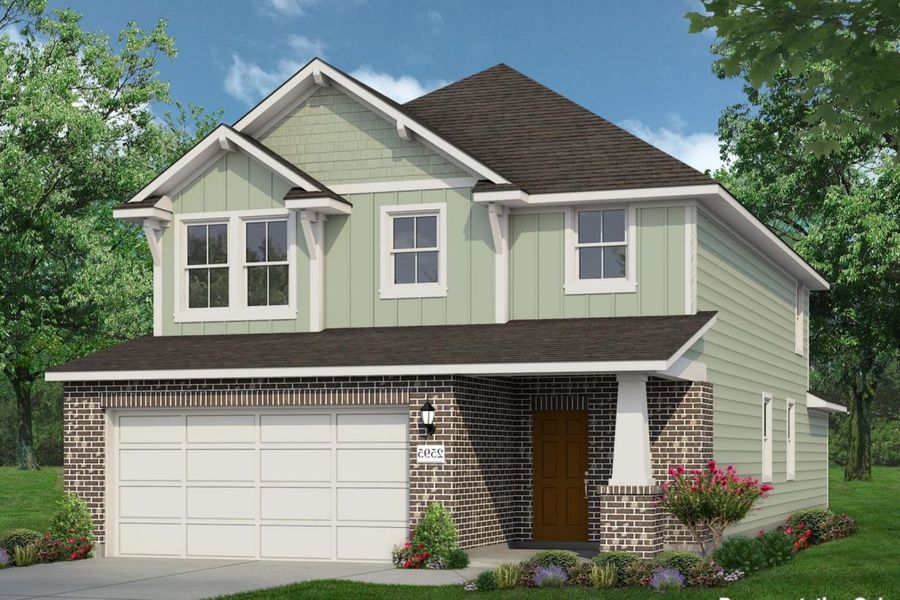 Front exterior of a new home in Hunters Ranch, San Antonio, TX, highlighting curb appeal (Image 1). Front exterior of a new home in Hunters Ranch, San Antonio, TX, highlighting curb appeal (Image 1).