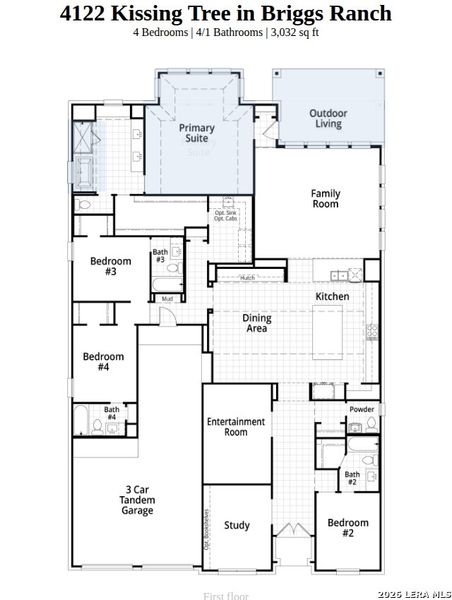 2D floor plan layout of this home in Briggs Ranch, San Antonio, TX (Image 3).