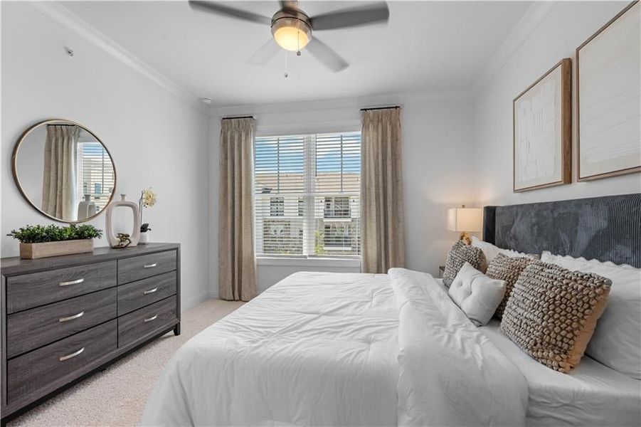 South Facing windows for a bright and airy Primary Bedroom *Images shown are from a decorated model of the same floor plan. Design selections and color packages will vary by home.*