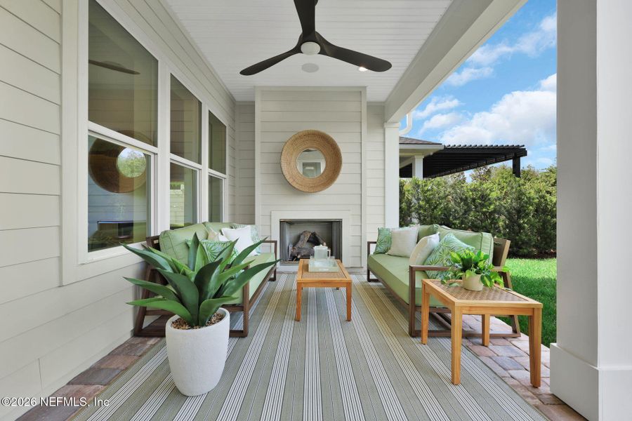 Exterior details and patio area of a home in Mariposa at EverRange 40' Series, Jacksonville (Image 26).