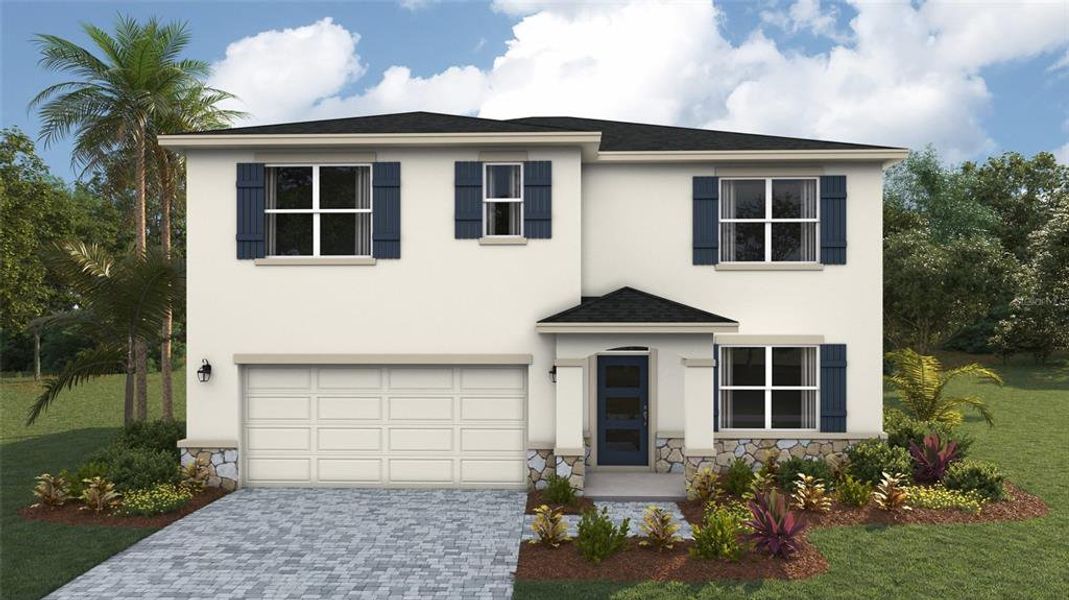 Front exterior of a new home in Legacy Preserve, Parrish, FL, highlighting curb appeal (Image 1).