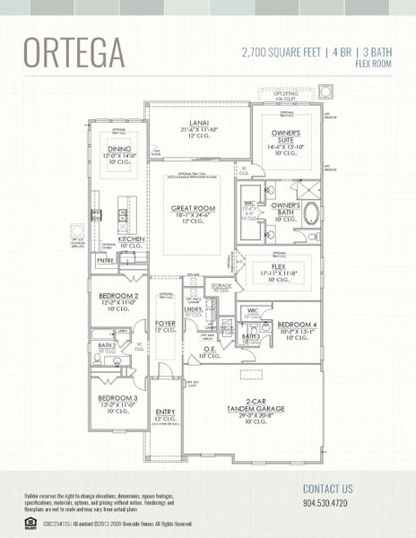 2D floor plan layout for the Ortega by Riverside Homes in Hidden Creek at SilverLeaf 80' Series, St. Augustine, FL (Image 7).