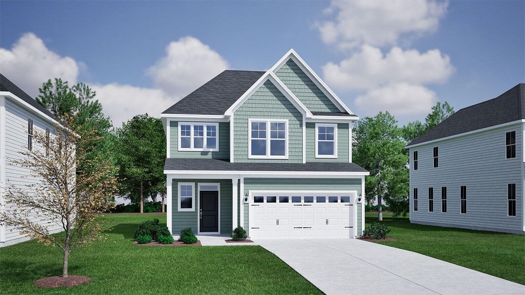 Front exterior of a new home in Six Oaks, Summerville, SC, highlighting curb appeal (Image 1).