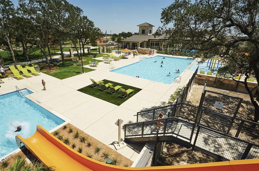Community pool with a patio area