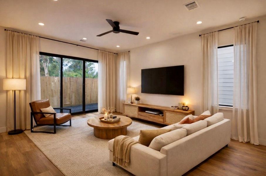 Virtually staged of the first floor living space. Virtually staged of the first floor living space.