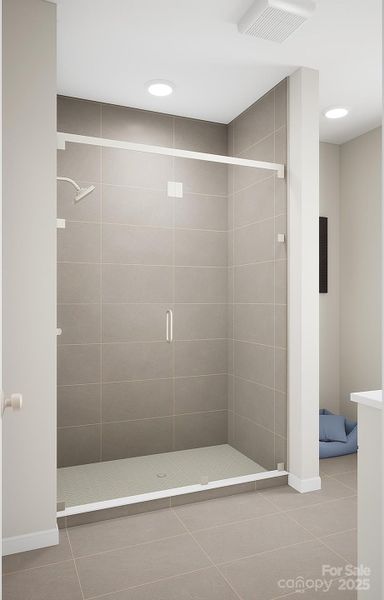 Tiled Walk-In Primary Shower. *Virtual Rendering | Actual Finishes, Structural Selections, and Orientation May Vary. Tiled Walk-In Primary Shower. *Virtual Rendering | Actual Finishes, Structural Selections, and Orientation May Vary.
