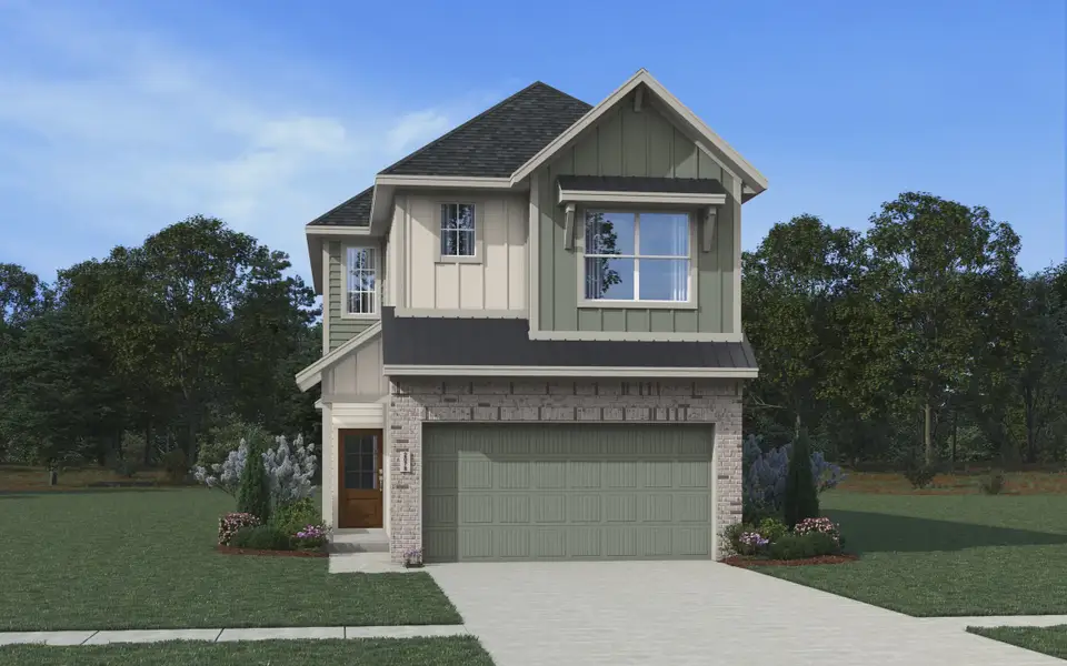 Representative exterior photo of a completed home built from the Lorraine by Chesmar Homes in Meridiana Chateau, Iowa Colony, TX (Image 1). Representative exterior photo of a completed home built from the Lorraine by Chesmar Homes in Meridiana Chateau, Iowa Colony, TX (Image 1).