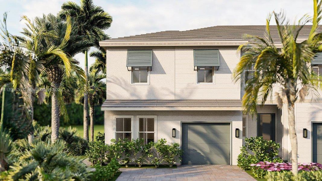 Front exterior of a new home in Parker Pointe, Homestead, FL, highlighting curb appeal (Image 3).