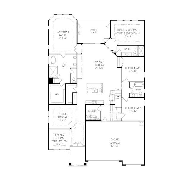 2D floor plan layout for the Boca II - Homesites by Dream Finders Homes in Hyland Trail, Green Cove Springs, FL (Image 3).